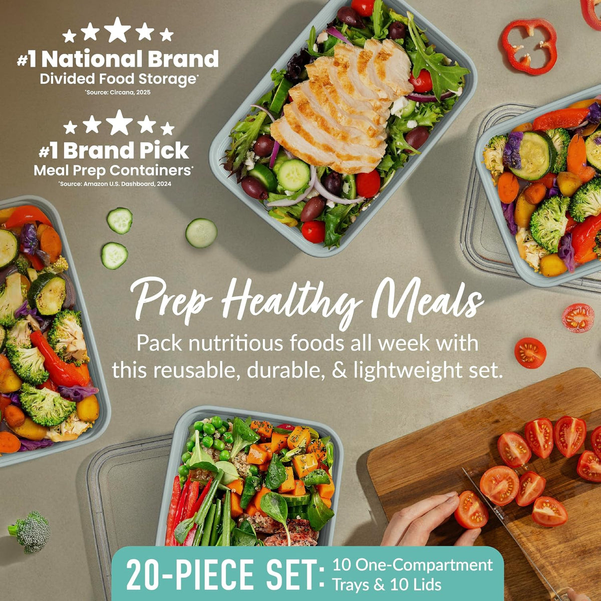 Bentgo Prep Meal Prep Containers with Lids, 20 Piece, PFAS & BPA-Free