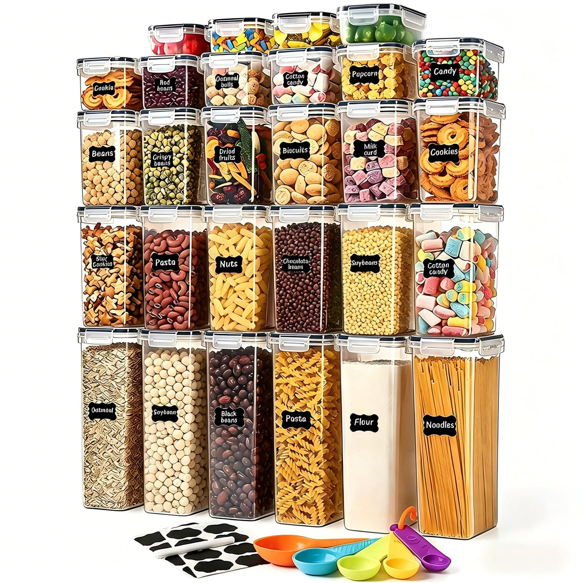 42pcs Airtight Containers, Clear Stackable Dry Food Storage