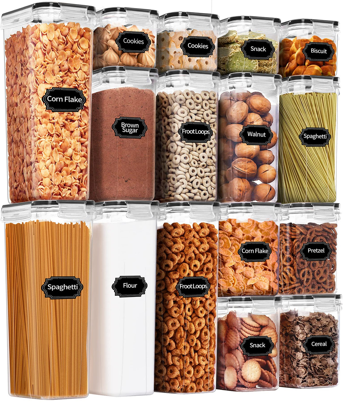 PRAKI Airtight Food Storage Containers with Lids, 12PCS Plastic Kitchen Storage Containers for Pantry Organizers and Storage - Cereal, Rice, Flour and Sugar Containers with Labels & Marker