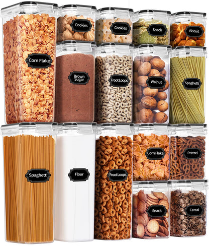 PRAKI Airtight Food Storage Containers with Lids, 12PCS Plastic Kitchen Storage Containers for Pantry Organizers and Storage - Cereal, Rice, Flour and Sugar Containers with Labels & Marker