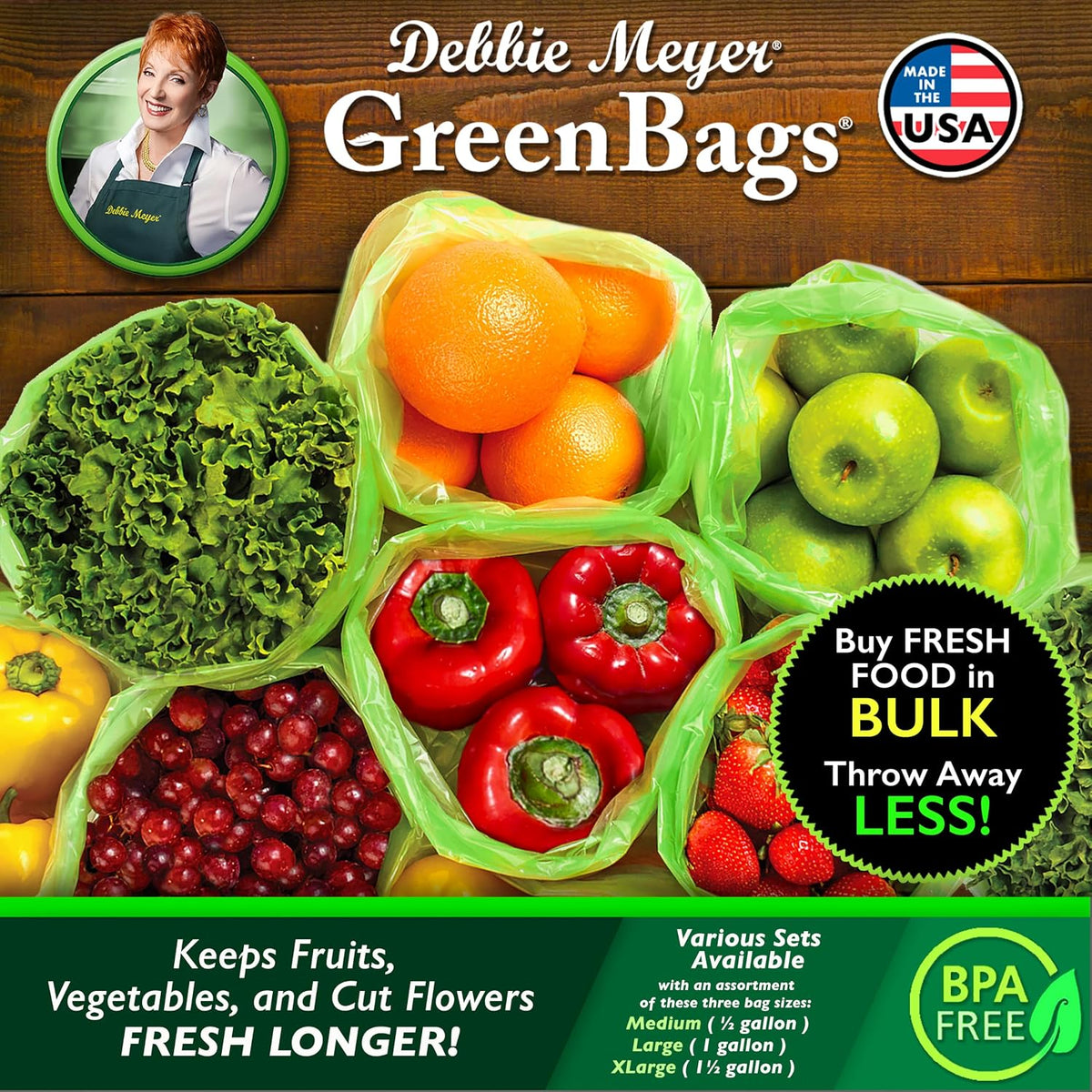 Debbie Meyer GreenBags, 32-Pack (16M, 8L, 8XL), Reusable Food Storage Bags