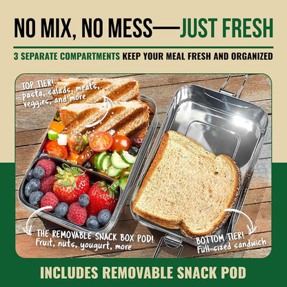 Stackable Stainless Steel Bento Box for Adults, 6 Cup with Snack Pod