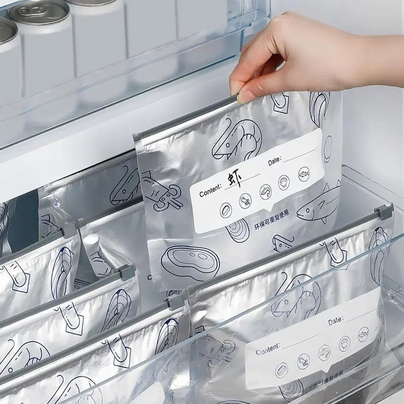 【TikTokShopBlackFriday】New reusable upgraded thickened upright aluminum foil sealing storage bags, with labels and zipper locks, suitable for washable kitchen items like vegetables, fruits, and meat, perfect for Thanksgiving, Christmas, and New Year gifts