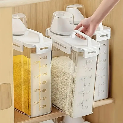 4-Pack Functional Airtight BPA-Free Plastic Rice Storage Canisters with Handles & Measuring Cups, Kitchen Gadgets Pantry Storage Containers for Flour, Beans, Dry Foods