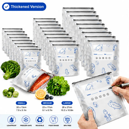 60 PCS 3 Size Reusable Preservation Bags, Airtight Vacuum Sealer Food Storage Bags, Leak Proof Freezer Safe, Stand Up Foil Sealable Pouches for Meal Prep, Pantry Organization, Travel Snacks