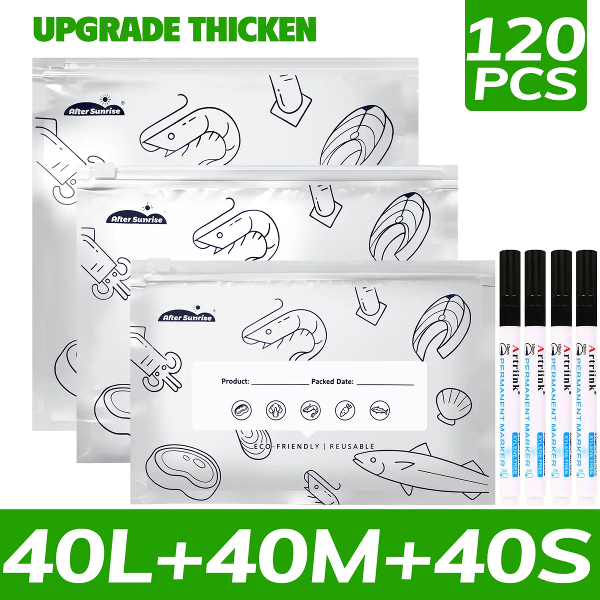 【Refrigerated Food】Reusable Aluminum Foil Sealable Storage Bags, Aftersunrise 2026 New Resealable Vacuum Zipper Pouches for Food, Stand Up Foil Sealable Bags with Label and Zip Lock for Vegetable Fruit Meat