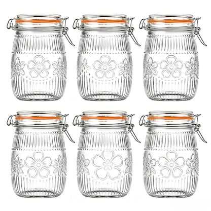 32oz Wide Mouth Thick Sturdy Retro Transparent Glass Mason Jar - Airtight Leakproof Flexible Rubber Cover with Metal Accents, Kitchen Preserving Container for Pickling, Food Storage, Kitchen Utensils & Gadgets,sohochic