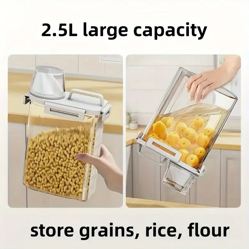GHQ 4-Pc 2.5L Airtight Seal Rice Dispenser Storage Containers with Measuring Cup & Pour Spout, Plastic Body Kitchen Utensils for Food Preservation Solutions, Kitchen Pantry Cereal Grain Flour Storage,sohochic