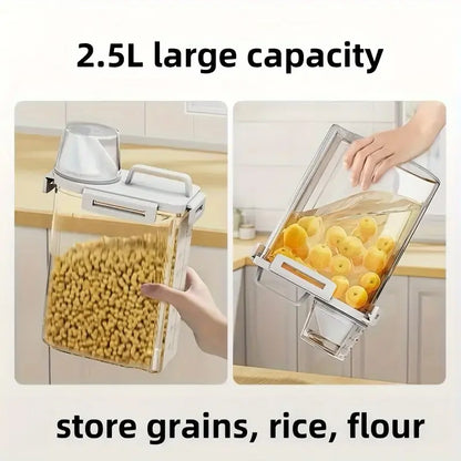 GHQ 4-Pc 2.5L Airtight Seal Rice Dispenser Storage Containers with Measuring Cup & Pour Spout, Plastic Body Kitchen Utensils for Food Preservation Solutions, Kitchen Pantry Cereal Grain Flour Storage,sohochic
