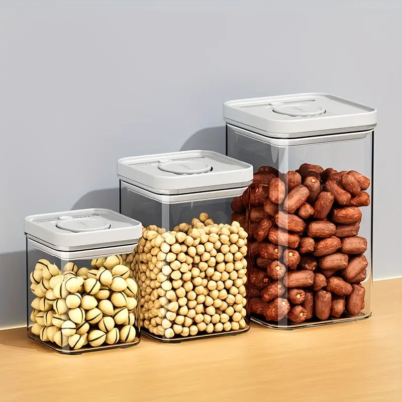 3pcs Sealed Plastic Food Storage Containers with Lids, Reusable Square Jars for Grains, Pasta, Coffee Beans, Nuts, Tea, Transparent Design, Durable Seal