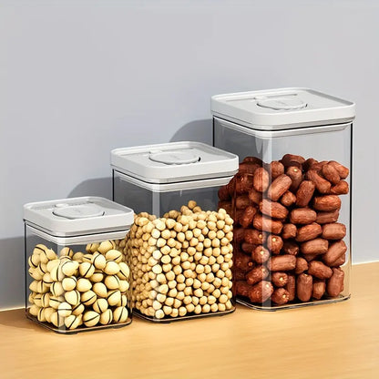 3pcs Sealed Plastic Food Storage Containers with Lids, Reusable Square Jars for Grains, Pasta, Coffee Beans, Nuts, Tea, Transparent Design, Durable Seal