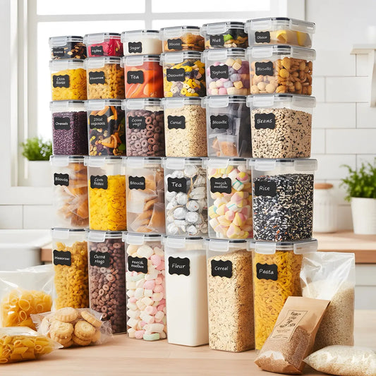 60/30/14 Pcs Clear Plastic Pantry Storage Containers Set, 30/15/7Jar+30/15/7Lids Airtight BPA Free Food Organization Set, Multi-Size Meal Prep Containers for Cereal, Rice, Pasta & Snacks
