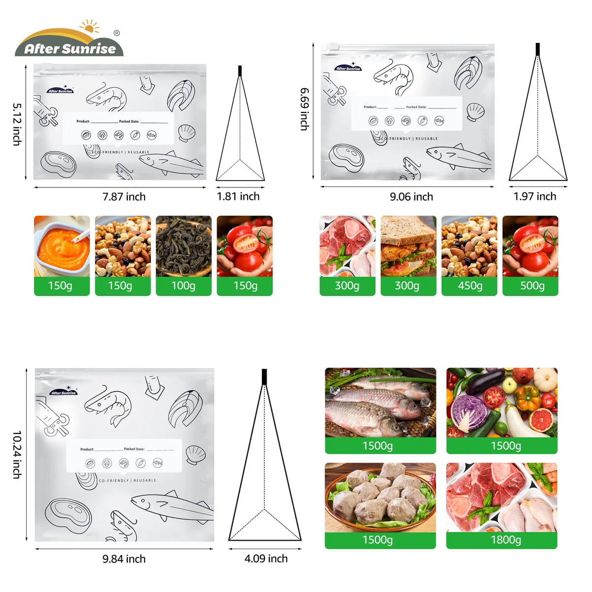 【Refrigerated Food】Reusable Aluminum Foil Sealable Storage Bags, Aftersunrise 2026 New Resealable Vacuum Zipper Pouches for Food, Stand Up Foil Sealable Bags with Label and Zip Lock for Vegetable Fruit Meat