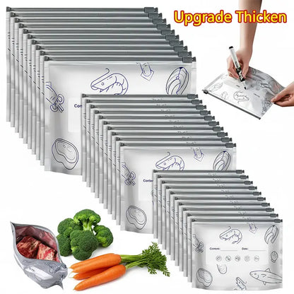 【TikTokShopBlackFriday】New reusable upgraded thickened upright aluminum foil sealing storage bags, with labels and zipper locks, suitable for washable kitchen items like vegetables, fruits, and meat, perfect for Thanksgiving, Christmas, and New Year gifts