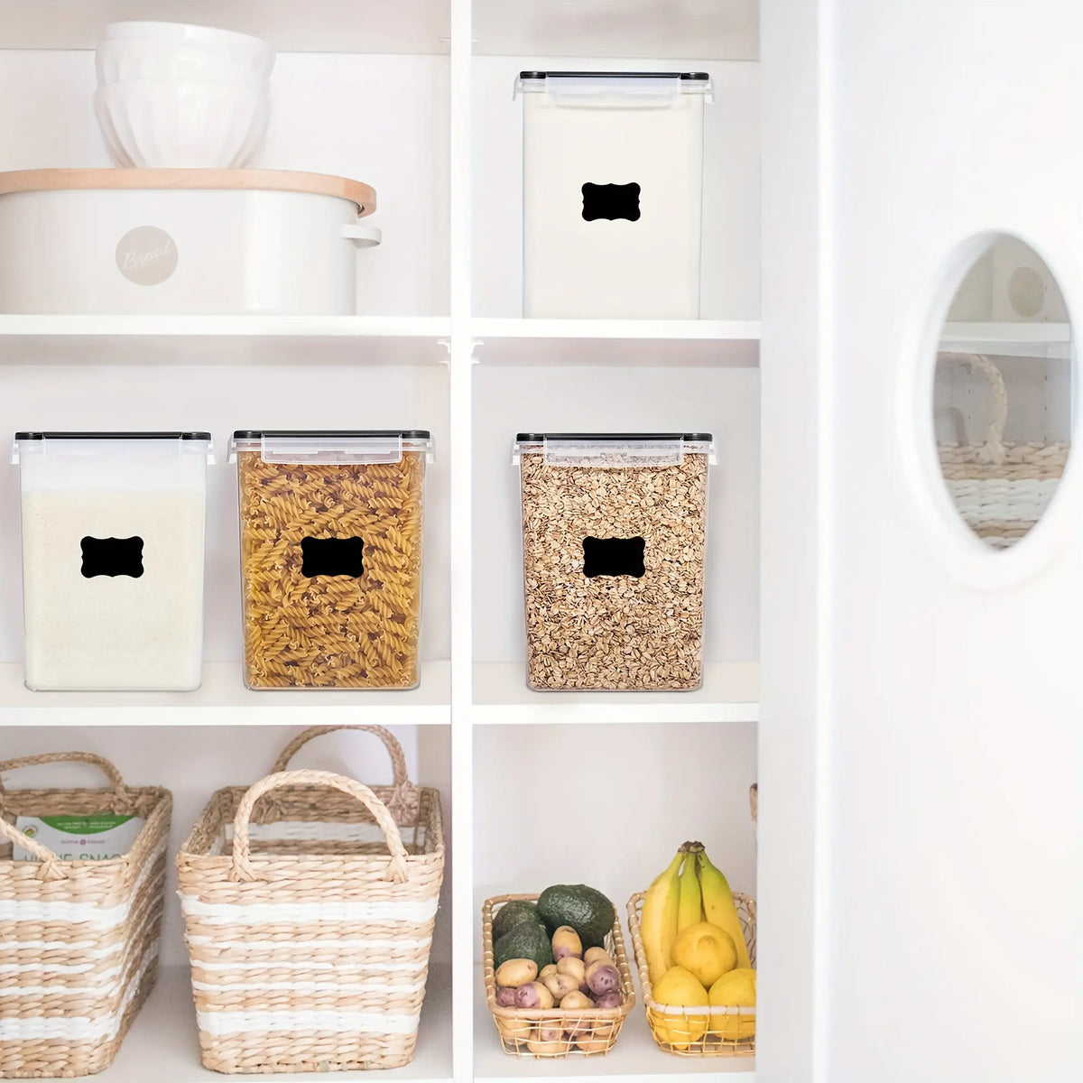 4-Piece Large Airtight Food Storage Containers (5.2L) - BPA-Free Plastic Canisters with Airtight Lids for Pantry Use, Rice, Flour, Sugar, Baking Supplies, Includes Measuring Cups & Labels