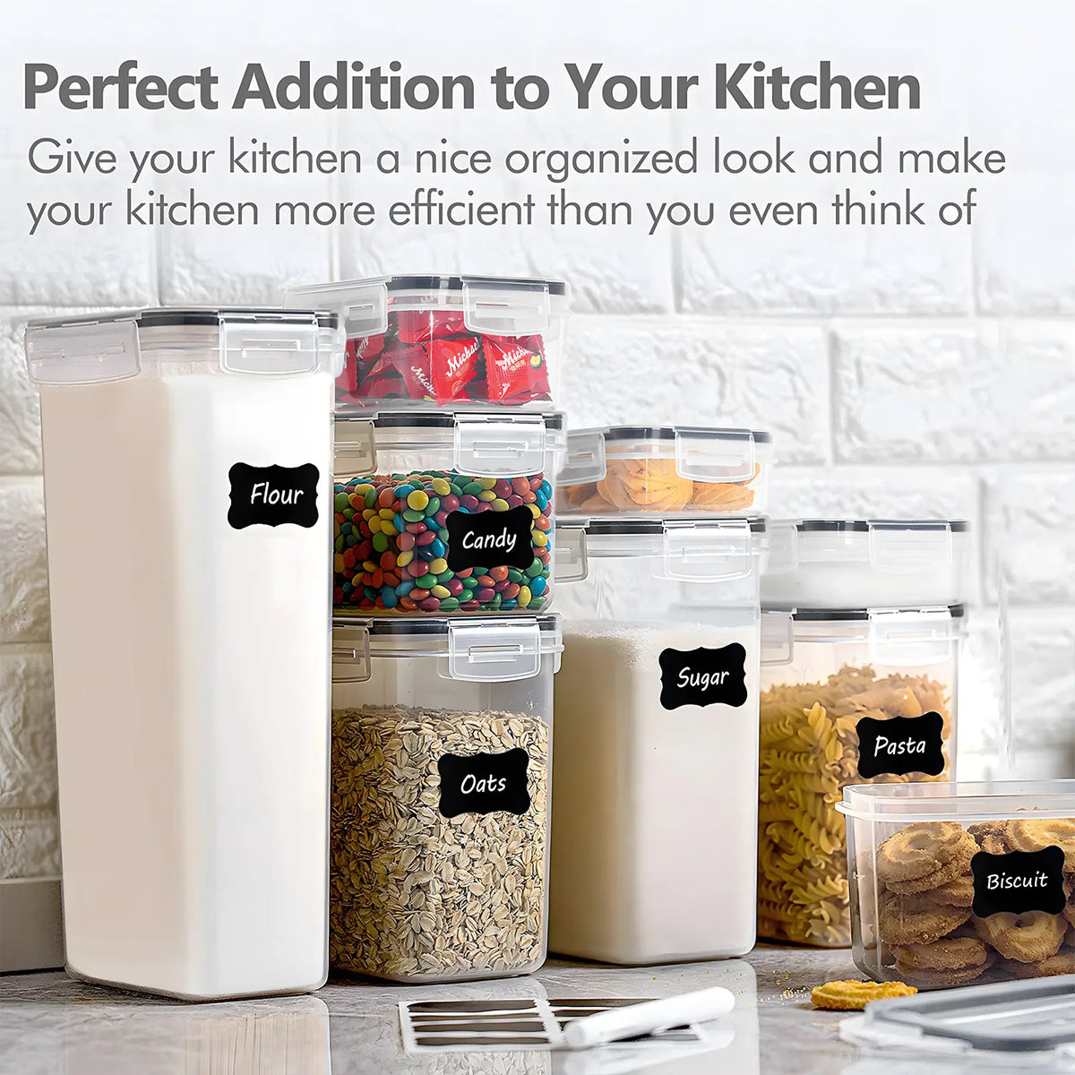 30/18/6 Pack Airtight Food Storage Containers with Lids, BPA Free, with Reusable Labels for Cereal and Dry Food Storage Organization Plastic Kitchenware Utensils