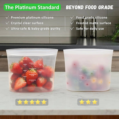 100% Platinum Silicone Reusable Storage Bags for Pet Supplies & Kitchen, 12-Pack Flexible Wide-Mouth Zip-Lock Containers, Stand-Up, Freezer-Microwave-Oven-Dishwasher Safe, 4M+4S+4XS, Crystal-Clear (Kids-Friendly)