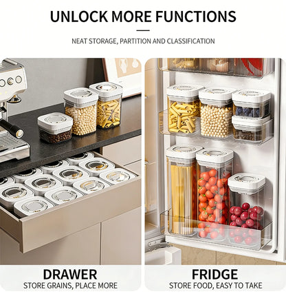 UFORU Wall-Fit Square Plastic Kitchen Container Set - Sealable Dry Food Canisters with Rotating Seal Lids, Wide-Open Pour Pantry Organizers for Pantry Organization, Fits Tight Spaces, Keeps Contents Fresh