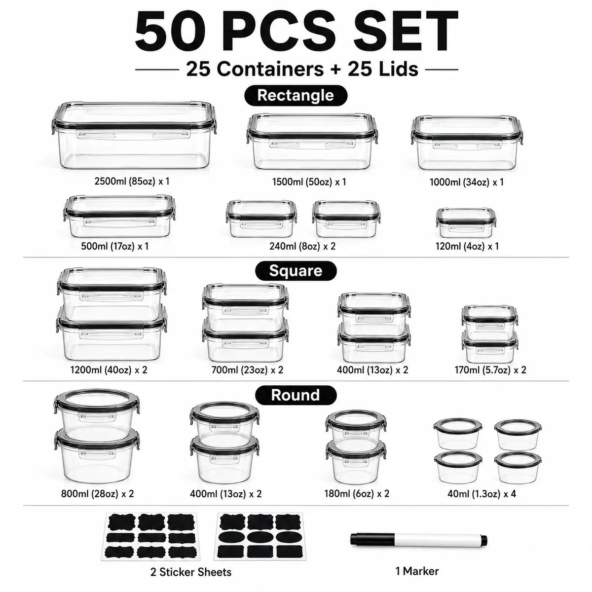 AISOON 40-Piece Rectangular Plastic Airtight Food Storage Containers Set (20 Containers + 20 Lids) - Leak-Proof, Reusable, Microwave & Dishwasher Safe for Lunch Packing, Packing Lunch for My Kid, Food Hacks