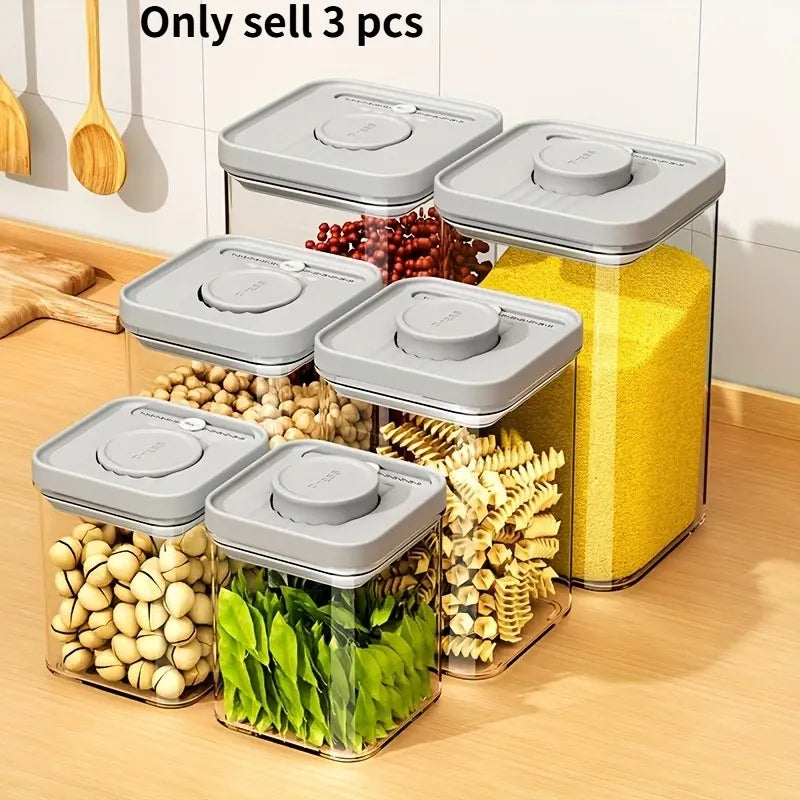 3pcs Sealed Plastic Food Storage Containers with Lids, Reusable Square Jars for Grains, Pasta, Coffee Beans, Nuts, Tea, Transparent Design, Durable Seal