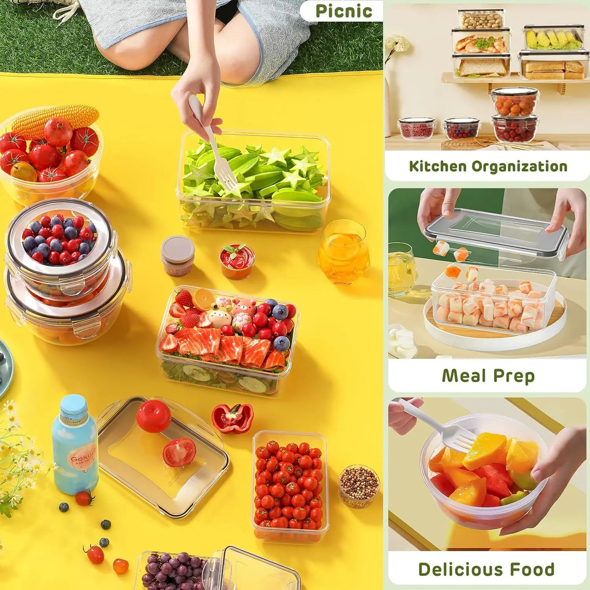 AISOON 40 PCS Airtight Food Storage Container Set - Anti-Leak, BPA-Free, Durable PP Food-Safe Plastic Meal Prep Containers with Lids, Stackable Kitchen Supplies Organizer for Busy Homes
