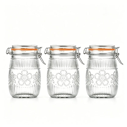 32oz Wide Mouth Thick Sturdy Retro Transparent Glass Mason Jar - Airtight Leakproof Flexible Rubber Cover with Metal Accents, Kitchen Preserving Container for Pickling, Food Storage, Kitchen Utensils & Gadgets,sohochic