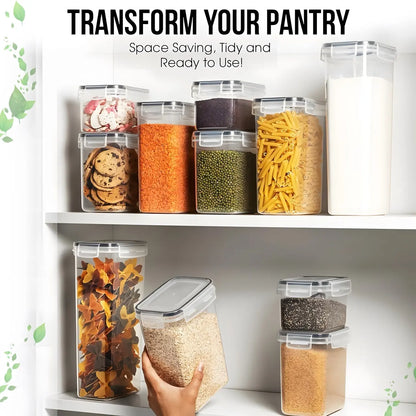 60/30/14 Pcs Clear Plastic Pantry Storage Containers Set, 30/15/7Jar+30/15/7Lids Airtight BPA Free Food Organization Set, Multi-Size Meal Prep Containers for Cereal, Rice, Pasta & Snacks