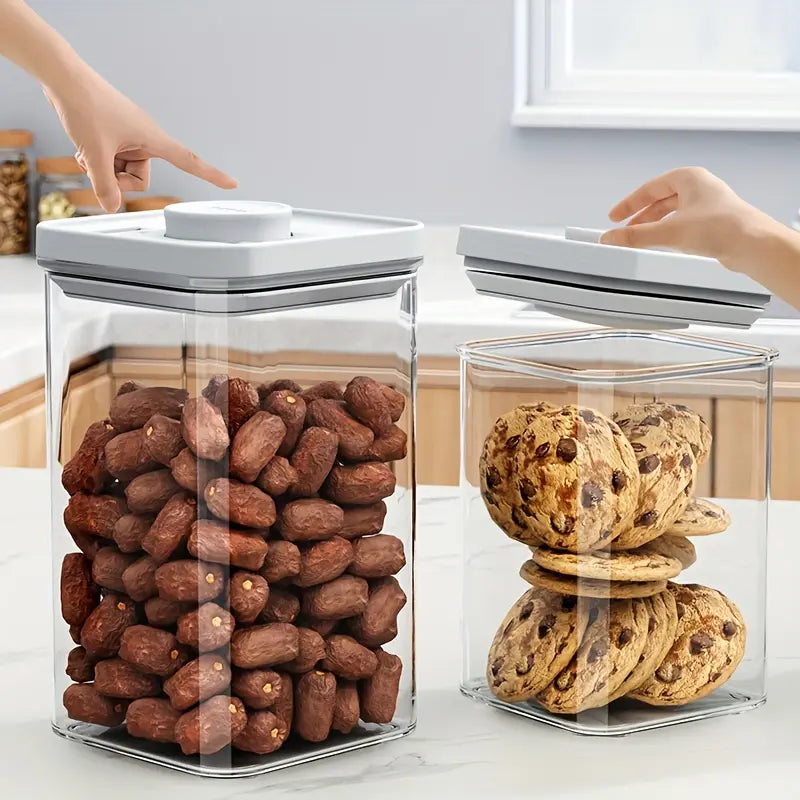 3pcs Sealed Plastic Food Storage Containers with Lids, Reusable Square Jars for Grains, Pasta, Coffee Beans, Nuts, Tea, Transparent Design, Durable Seal