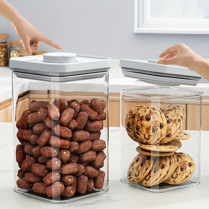 3pcs Sealed Plastic Food Storage Containers with Lids, Reusable Square Jars for Grains, Pasta, Coffee Beans, Nuts, Tea, Transparent Design, Durable Seal