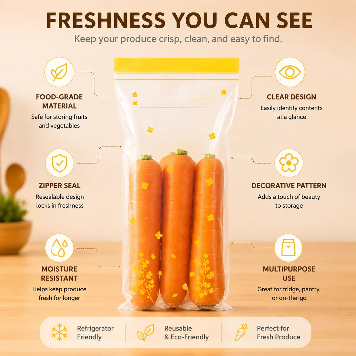 Heavy-Duty Reusable Food Storage Bags with Dual-Layer Airtight Seal, BPA-Free Thick Plastic for Freshness Retention, Ideal for Refrigerator Organization, Meal Prep, Freezer Use, and Pantry Storage – Set of 12,sohochic