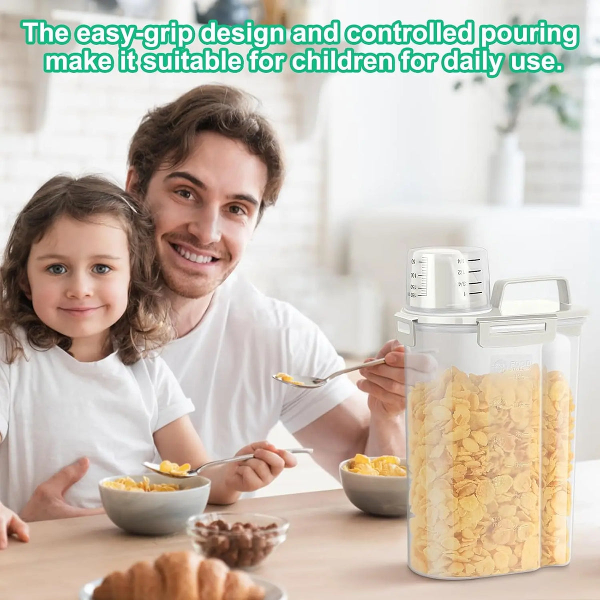 4-Pack Functional Airtight BPA-Free Plastic Rice Storage Canisters with Handles & Measuring Cups, Kitchen Gadgets Pantry Storage Containers for Flour, Beans, Dry Foods