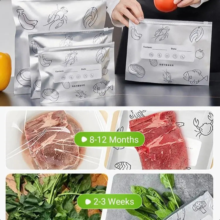 Multi-Size Reusable Aluminium Foil Pouches Set - 2026 New Resealable Vacuum Zipper Bags with Label Slots, Zip Lock, Kitchen Organization, Storage Organization for Fresh Longer Foil Pack Food Storage, Rectangular Preserving Containers