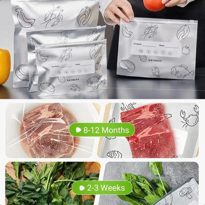 Multi-Size Reusable Aluminium Foil Pouches Set - 2026 New Resealable Vacuum Zipper Bags with Label Slots, Zip Lock, Kitchen Organization, Storage Organization for Fresh Longer Foil Pack Food Storage, Rectangular Preserving Containers