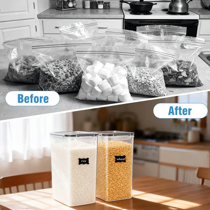 9.5L Extra Large Airtight Flour Sugar Rice Storage Containers Set of 2 - Plastic Kitchen Pantry Organization Canisters with Airtight Lids, Marker & Labels, Kitchen Accessories, Plastic Canisters