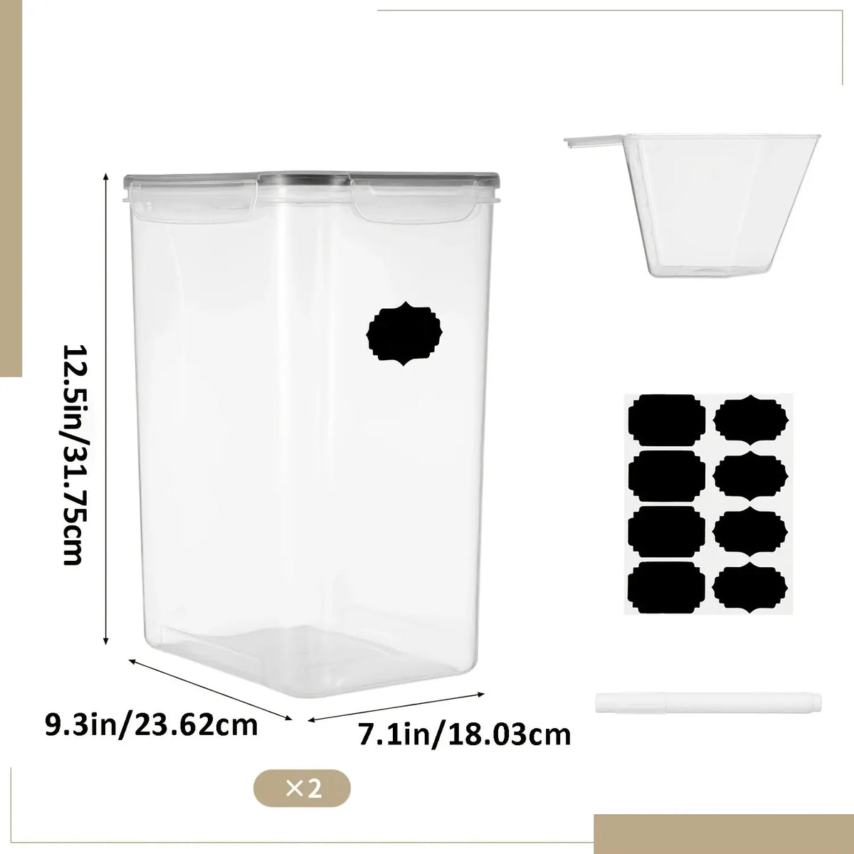 9.5L Extra Large Airtight Flour Sugar Rice Storage Containers Set of 2 - Plastic Kitchen Pantry Organization Canisters with Airtight Lids, Marker & Labels, Kitchen Accessories, Plastic Canisters