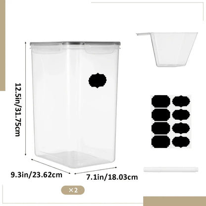 9.5L Extra Large Airtight Flour Sugar Rice Storage Containers Set of 2 - Plastic Kitchen Pantry Organization Canisters with Airtight Lids, Marker & Labels, Kitchen Accessories, Plastic Canisters