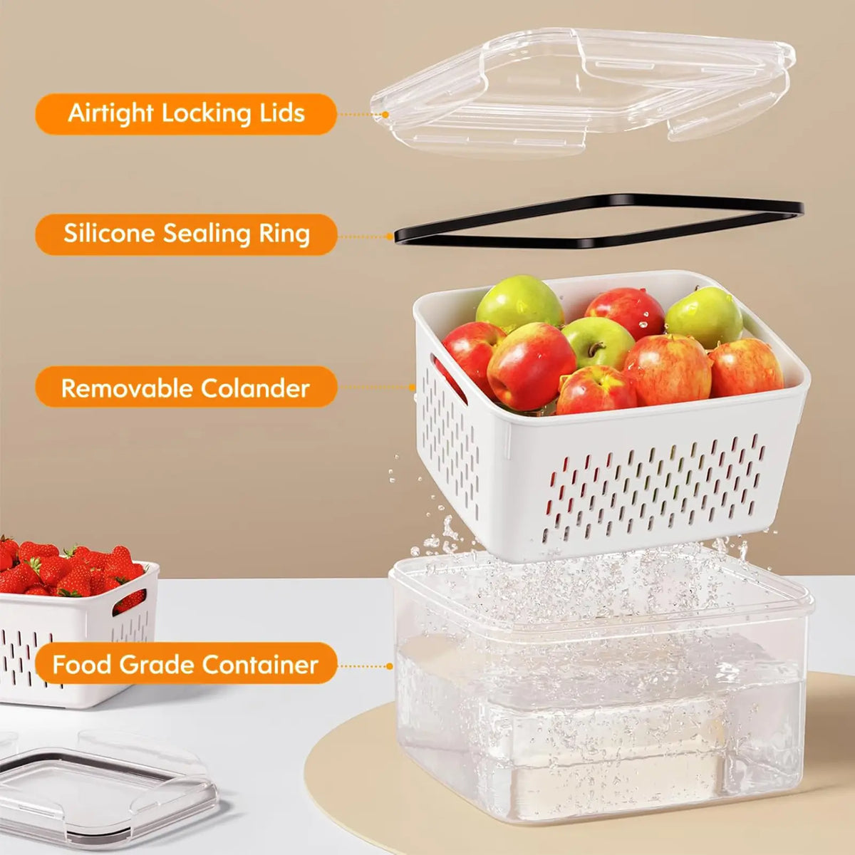 8/10/12 Pcs Large Fruit Containers for Fridge, Stackable Food Storage Containers with Removable Colander, BPA-Free, Airtight Storage Container to Keep Fruits, Vegetables, Berry, Meat Fresh longer