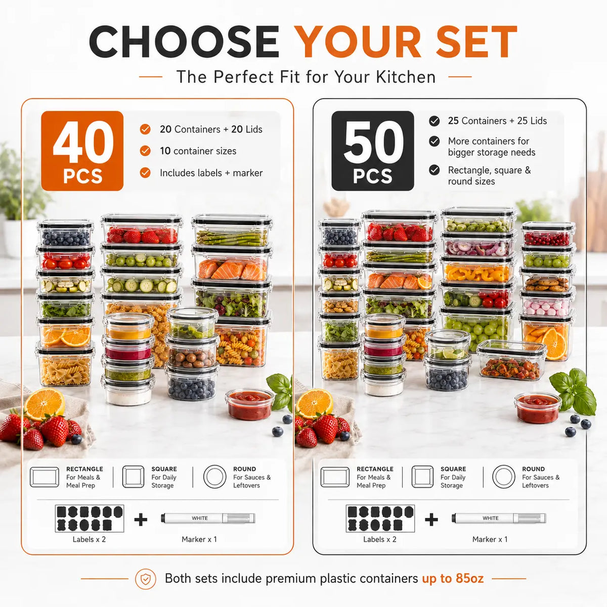 AISOON Airtight Food Storage Kit (50 Pcs/25 Pack), Kitchen Gadgets Meal Prep Containers, Reusable Leak-Proof Stackable BPA-Free Transparent Plastic Snack Boxes with Silicone Lids, Stackable Fridge Organizer