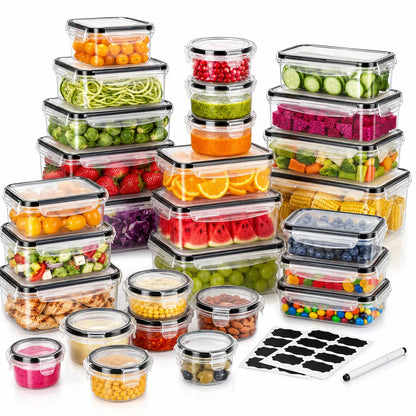 AISOON 40 PCS Extra Large 85oz Silicone Airtight Food Storage Containers Set (20 Containers + 20 Lids) - Square, Round, Rectangular, Nestable Shapes, Leakproof, Reusable, Microwave & Dishwasher Safe, Labels & Pen for Fridge Organization, Home Meal Prep