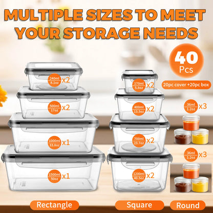 GHQ Free Delivery Airtight Food Storage Containers Set (20+20 Lid Set, 40 Pcs Total) - Leakproof, Reusable, BPA-Free Meal Prep Containers for Kitchen & Pantry Storage Organization, W/ Labels & Pen,sohochic