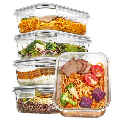 【Meal Prep】Vtopmart 18 Pack Glass Food Storage Containers with Lids -Stackable Design for Kitchen Utensils Oven Microwave Freezer Dishwasher Kitchenware Lunch Compartment Grey Rectangle Airtight Meal Prep,Large Storage,summerwins