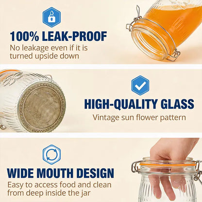 32oz Wide Mouth Thick Sturdy Retro Transparent Glass Mason Jar - Airtight Leakproof Flexible Rubber Cover with Metal Accents, Kitchen Preserving Container for Pickling, Food Storage, Kitchen Utensils & Gadgets,sohochic