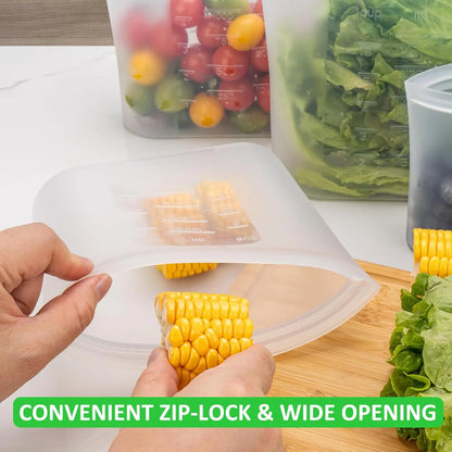 100% Platinum Silicone Reusable Storage Bags for Pet Supplies & Kitchen, 12-Pack Flexible Wide-Mouth Zip-Lock Containers, Stand-Up, Freezer-Microwave-Oven-Dishwasher Safe, 4M+4S+4XS, Crystal-Clear (Kids-Friendly)