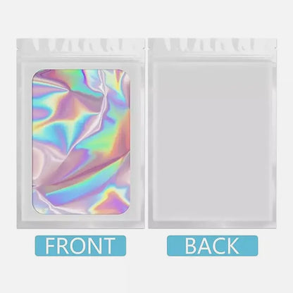 SJPACK 100-Pack Multipack Storage Bags, 8x13cm/10x15cm/14x20cm Smell-Proof Water-Proof Holographic Resealable Zip Foil Pouches, Reusable White/Black/Pink Aluminium Organiser Accessory (Reseal with Ease)