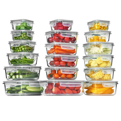 【Meal Prep】Vtopmart 18 Pack Glass Food Storage Containers with Lids -Stackable Design for Kitchen Utensils Oven Microwave Freezer Dishwasher Kitchenware Lunch Compartment Grey Rectangle Airtight Meal Prep,Large Storage,summerwins