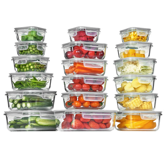 【Meal Prep】Vtopmart 18 Pack Glass Food Storage Containers with Lids -Stackable Design for Kitchen Utensils Oven Microwave Freezer Dishwasher Kitchenware Lunch Compartment Grey Rectangle Airtight Meal Prep,Large Storage,summerwins