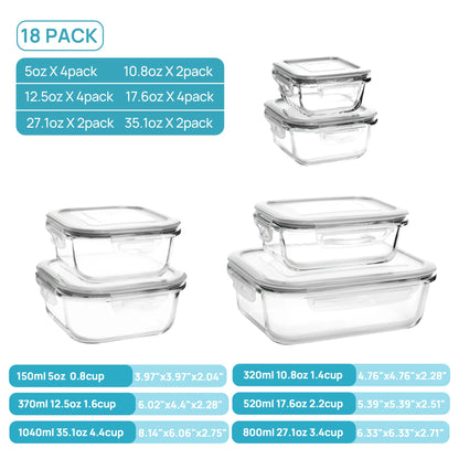 【Meal Prep】Vtopmart 18 Pack Glass Food Storage Containers with Lids -Stackable Design for Kitchen Utensils Oven Microwave Freezer Dishwasher Kitchenware Lunch Compartment Grey Rectangle Airtight Meal Prep,Large Storage,summerwins