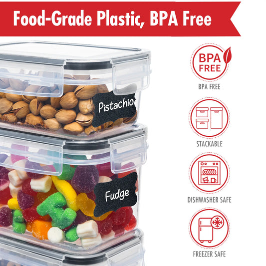 30-Pack BPA-Free Durable Plastic Airtight Food Storage Containers Set with Lids - Organized Food Storage Jars, Various Volumes (0.52L, 2.0L) Stackable for Kitchen & Pantry Organization (Fits Pasta, Utensils)