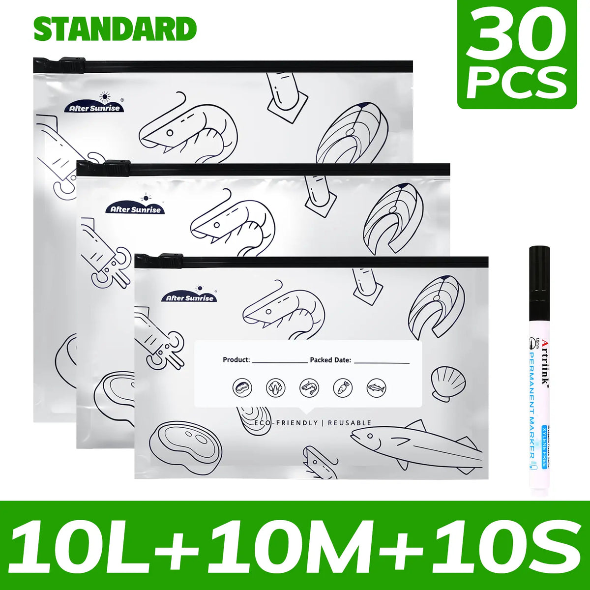 【Refrigerated Food】Reusable Aluminum Foil Sealable Storage Bags, Aftersunrise 2026 New Resealable Vacuum Zipper Pouches for Food, Stand Up Foil Sealable Bags with Label and Zip Lock for Vegetable Fruit Meat