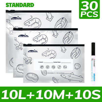 【Refrigerated Food】Reusable Aluminum Foil Sealable Storage Bags, Aftersunrise 2026 New Resealable Vacuum Zipper Pouches for Food, Stand Up Foil Sealable Bags with Label and Zip Lock for Vegetable Fruit Meat